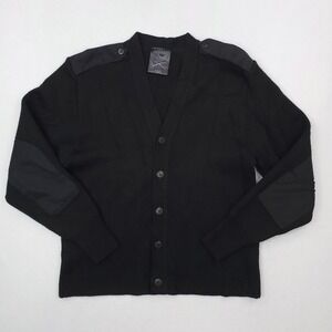 Military Equipment Sweater Mens 44R Black Cardigan Commando Epaulets Patches